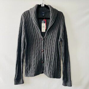 NWT Chaps Denim Womens Gray Long Sleeve Cable Knit Cardigan Sweater Size XL